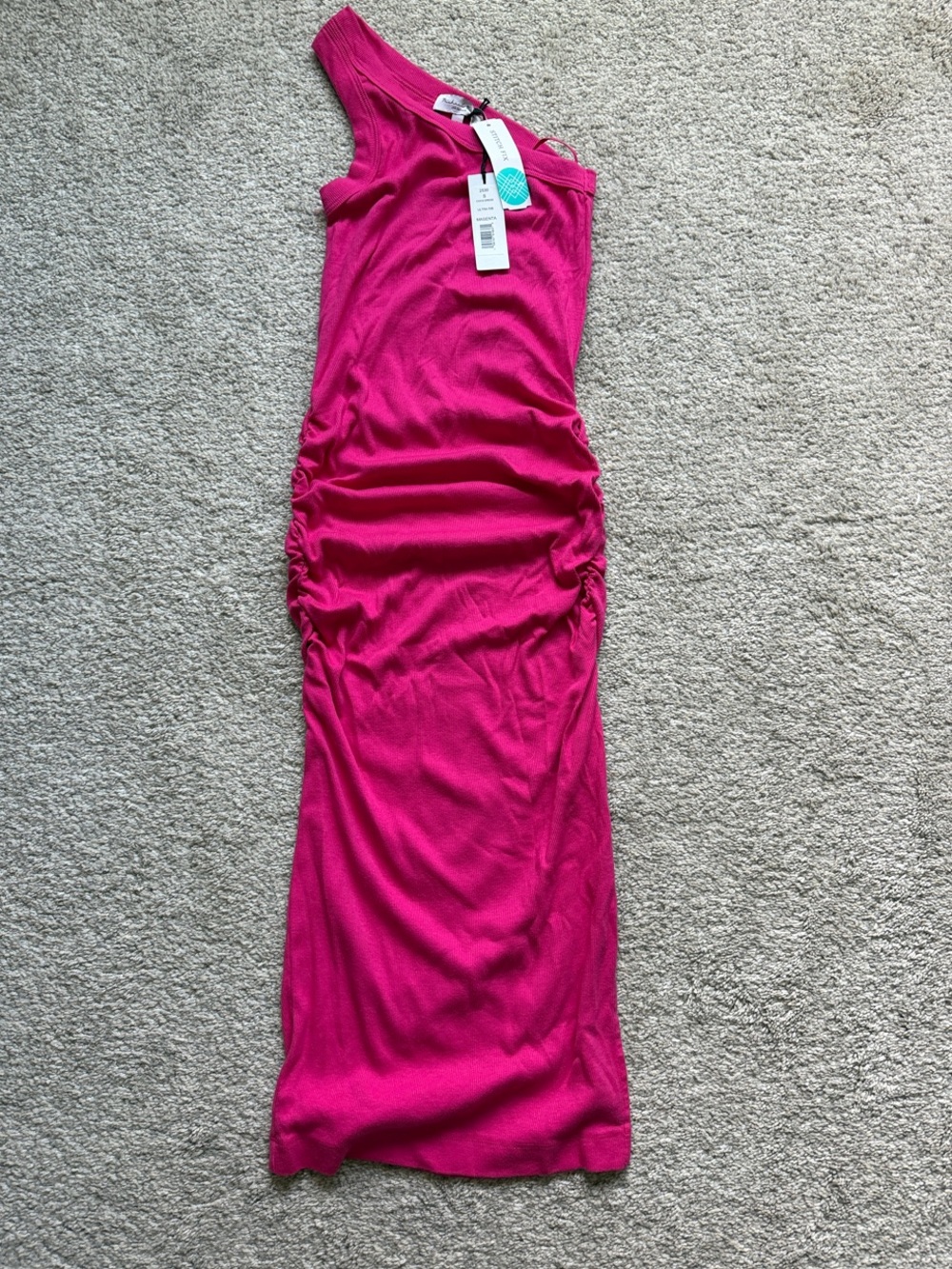 Michael Stars One-Shoulder Ruched Maxi Dress in Fuchsia - Picture 2 of 6